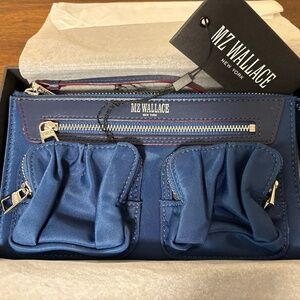 MZ Wallace Abbey Wristlet Estate Blue NWT Quilted Nylon Wallet w/ Box $195 Retai